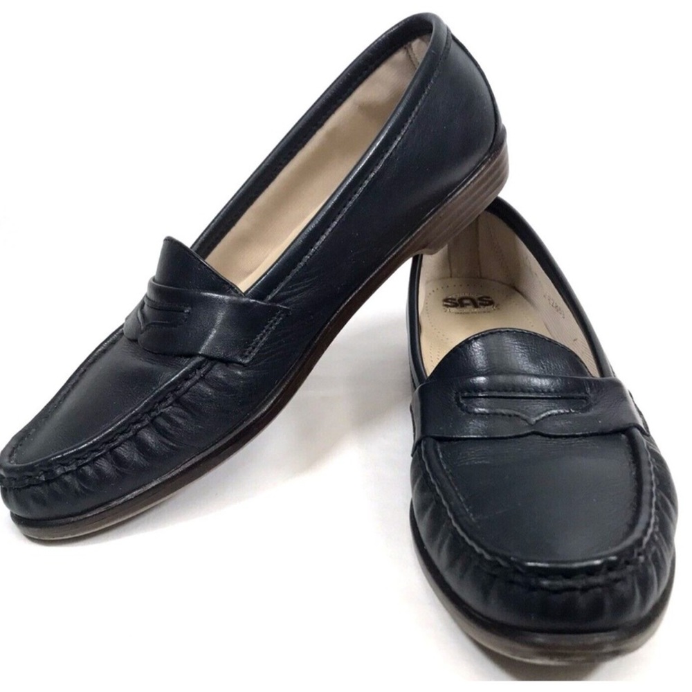 SAS Navy Leather Size 9.5N Tripad Comfort Penny Loafers Genuine Comfort Shoes